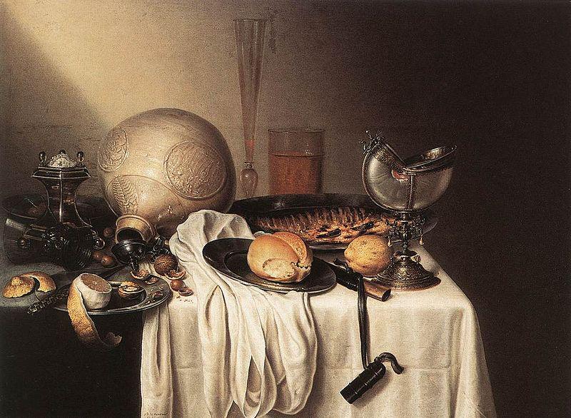 BOELEMA DE STOMME, Maerten Still-Life with a Bearded Man Crock and a Nautilus Shell Cup Sweden oil painting art